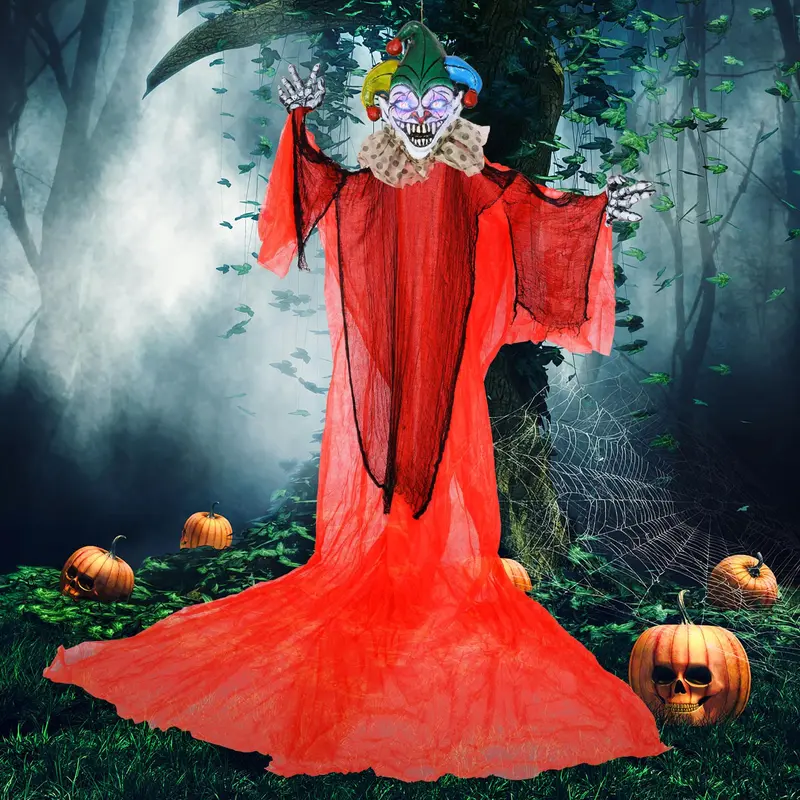 GoPlus-Hängedekoration für Halloween, 4 m hoher Clown mit bunten Augen und verstellbaren Armen