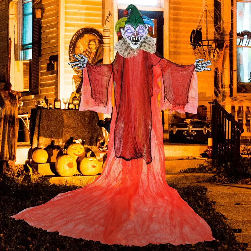 GoPlus-Hängedekoration für Halloween, 4 m hoher Clown mit bunten Augen und verstellbaren Armen 2