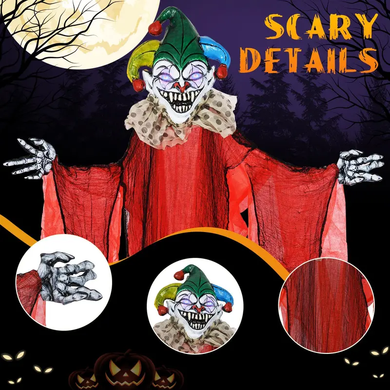 GoPlus-Hängedekoration für Halloween, 4 m hoher Clown mit bunten Augen und verstellbaren Armen