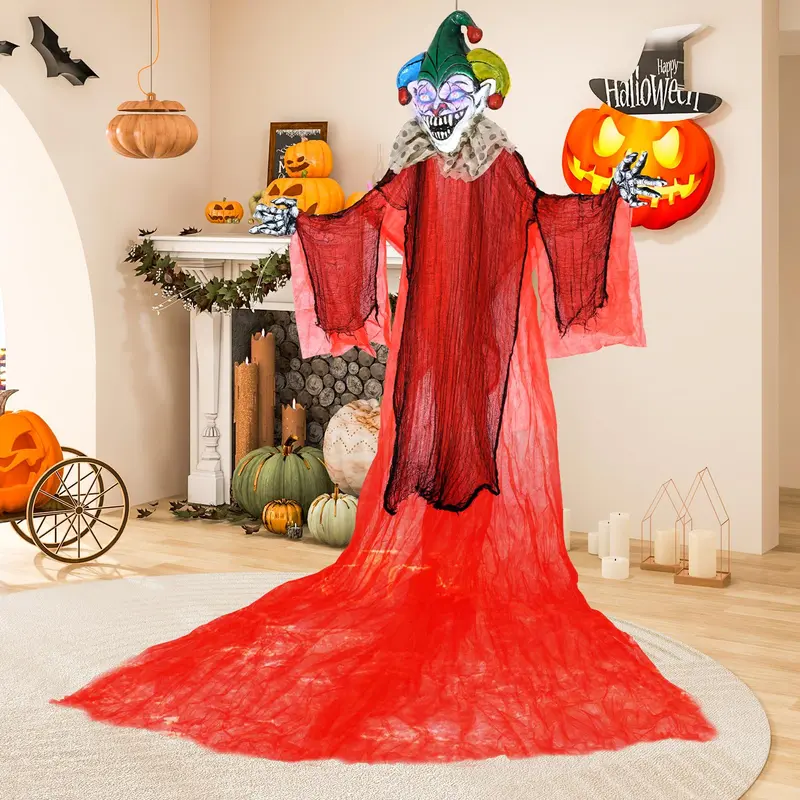 GoPlus-Hängedekoration für Halloween, 4 m hoher Clown mit bunten Augen und verstellbaren Armen