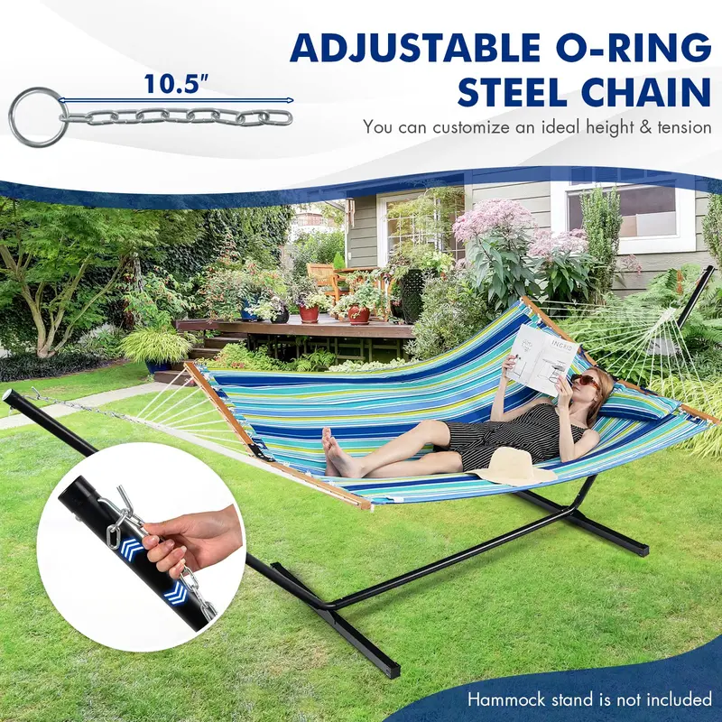 Goplus Hängematte, 3,2 m (10,5 ft), gesteppte 2-Personen-Hängematte mit abnehmbarem Kissen, Tragkraft bis 225 kg