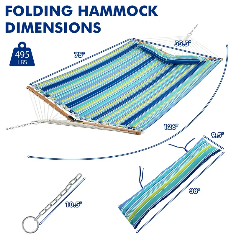 Goplus Hängematte, 3,2 m (10,5 ft), gesteppte 2-Personen-Hängematte mit abnehmbarem Kissen, Tragkraft bis 225 kg
