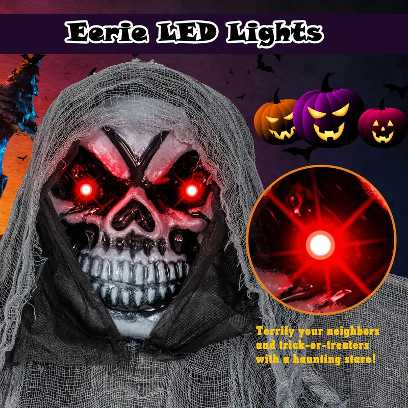 GoPlus hängende Halloween-Dekoration: 3,7 m Skelettgespenst mit flackernden roten Augen und gruseligen Geräuschen 2