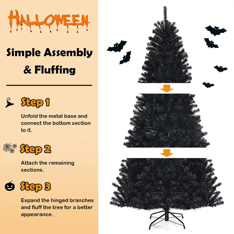 Goplus-Halloween-Baum, klappbarer künstlicher Weihnachtsbaum mit Metallständer – perfekte Halloween-Dekoration für Festivals und Feiern