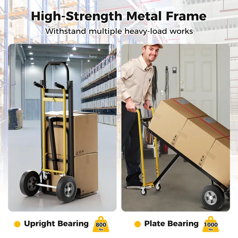 GoPlus Handtruck, 3-in-1 umwandelbarer Metall-Dolly-Wagen mit 4 Gummirädern, maximale Traglast 454 kg