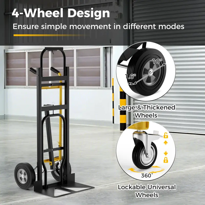 GoPlus Handtruck, 3-in-1 umwandelbarer Metall-Dolly-Wagen mit 4 Gummirädern, maximale Traglast 454 kg