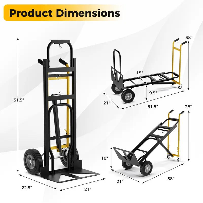 GoPlus Handtruck, 3-in-1 umwandelbarer Metall-Dolly-Wagen mit 4 Gummirädern, maximale Traglast 454 kg