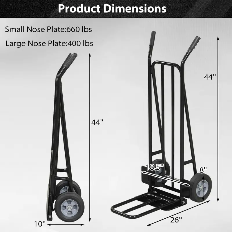Goplus Handtruck Dolly – Hochleistungs-Metall-Transportwagen mit zweifach klappbaren Nasenplatten