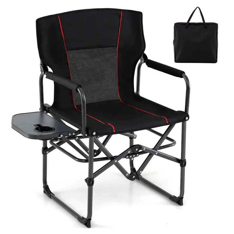 Goplus Heavy-Duty Regie-Stuhl mit Seitentisch, Getränkehalter und Tragetasche
