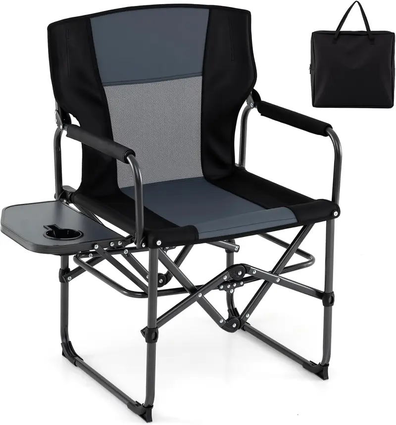 Goplus Heavy-Duty Regie-Stuhl mit Seitentisch, Getränkehalter und Tragetasche