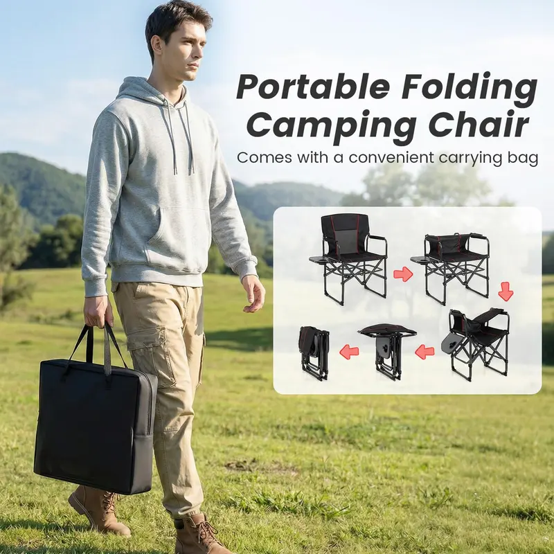 Goplus Heavy-Duty Regie-Stuhl mit Seitentisch, Getränkehalter und Tragetasche