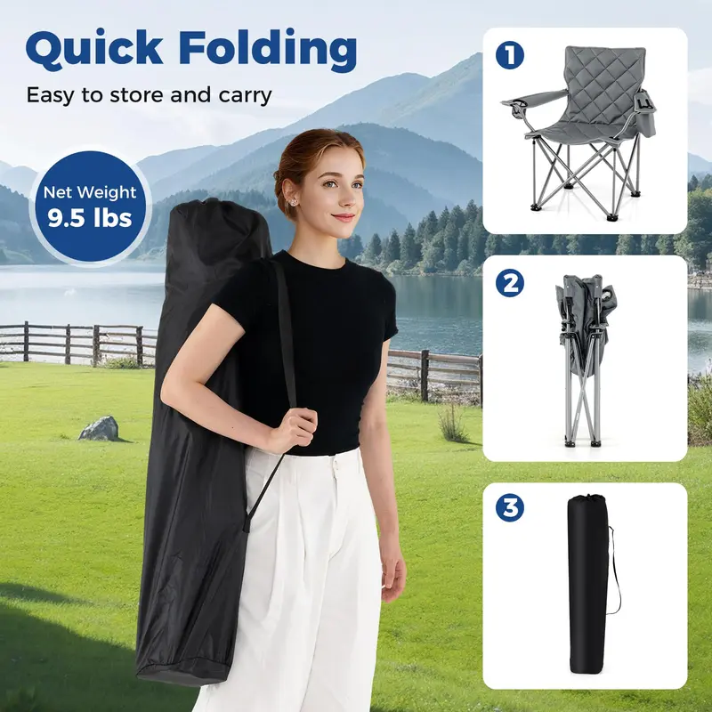 Goplus Hochleistungs-Faltstuhl für den Außenbereich mit Kühltasche und Getränkehalter – Tragkraft bis 227 kg