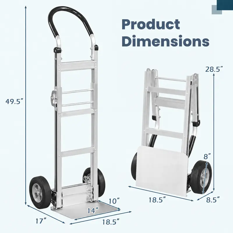 Goplus Hochleistungs-Klapp-Handwagen | 272 kg tragender Aluminium-Dolly-Wagen mit ergonomischem Griff und zwei Gummirädern