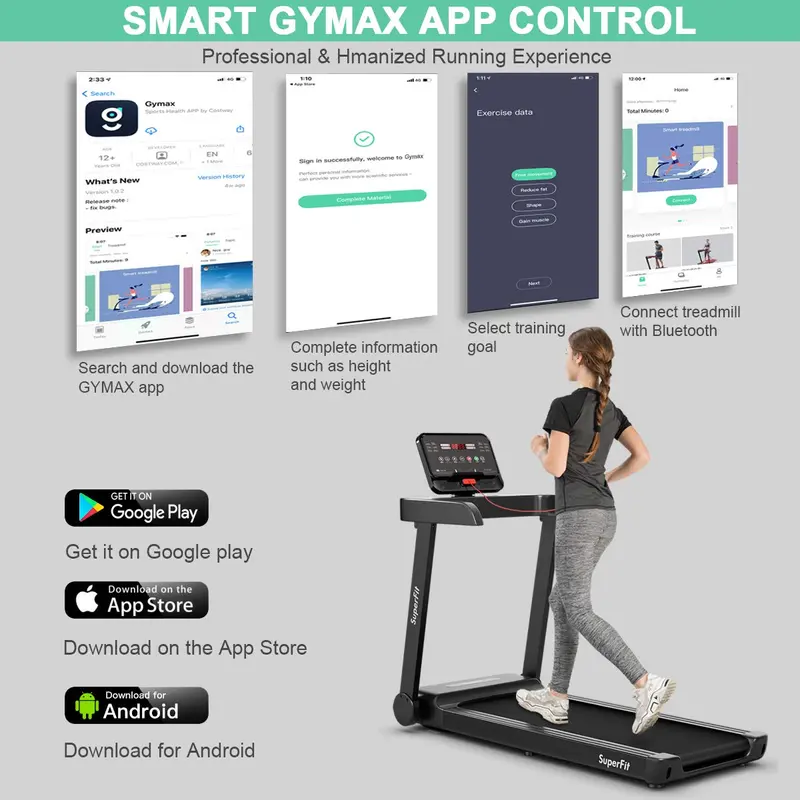 Goplus Hochleistungs-Laufband fürs Fitnessstudio – Superfit elektrisches Laufband mit App-Steuerung
