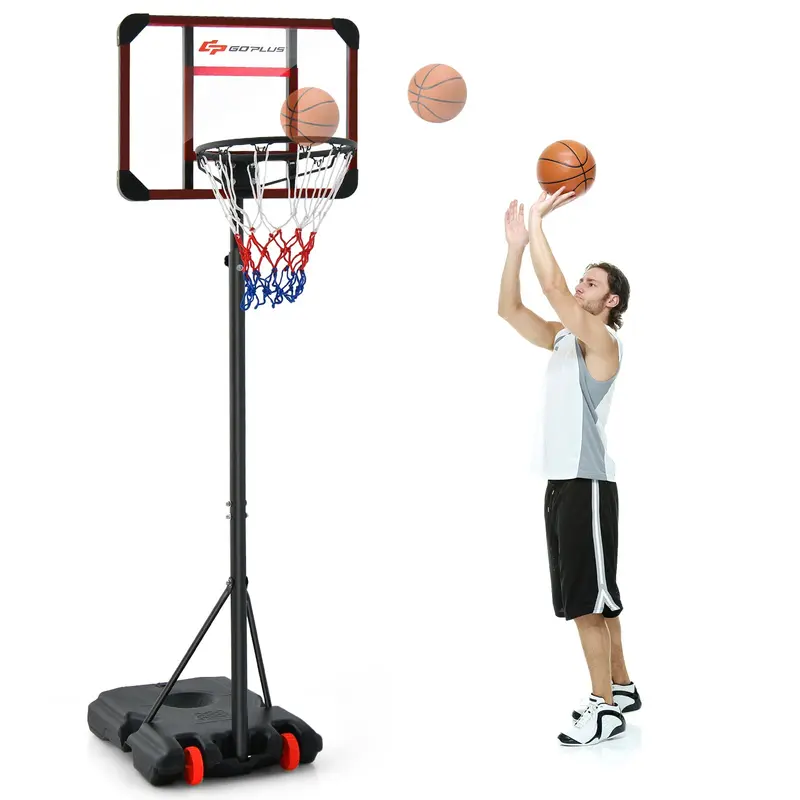 GoPlus höhenverstellbarer Basketballkorb (6,3–8,1 Fuß), Basketballkorb-Set mit Rollen und Ballaufbewahrung