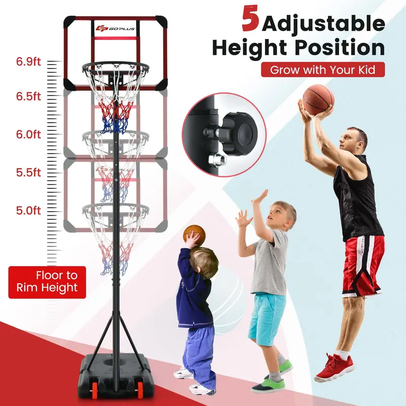 GoPlus höhenverstellbarer Basketballkorb (6,3–8,1 Fuß), Basketballkorb-Set mit Rollen und Ballaufbewahrung 2