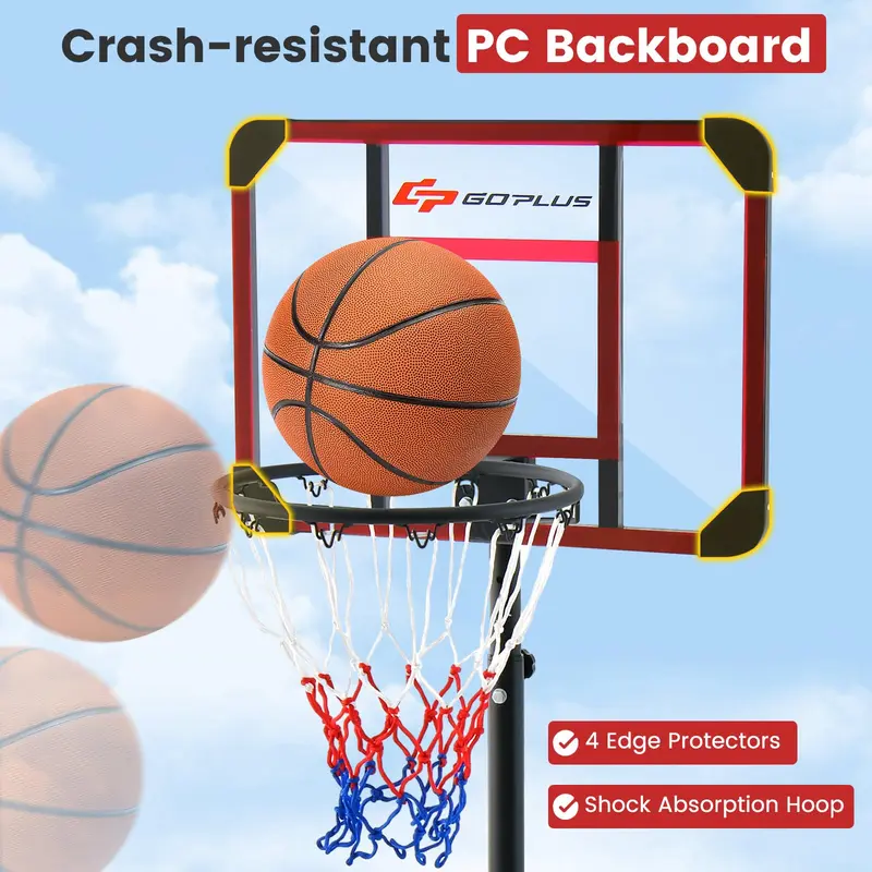 GoPlus höhenverstellbarer Basketballkorb (6,3–8,1 Fuß), Basketballkorb-Set mit Rollen und Ballaufbewahrung