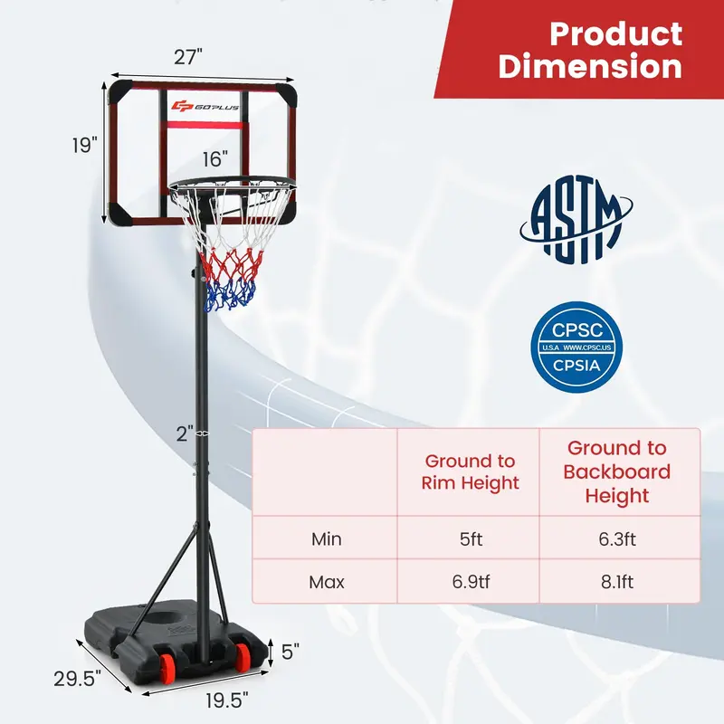 GoPlus höhenverstellbarer Basketballkorb (6,3–8,1 Fuß), Basketballkorb-Set mit Rollen und Ballaufbewahrung