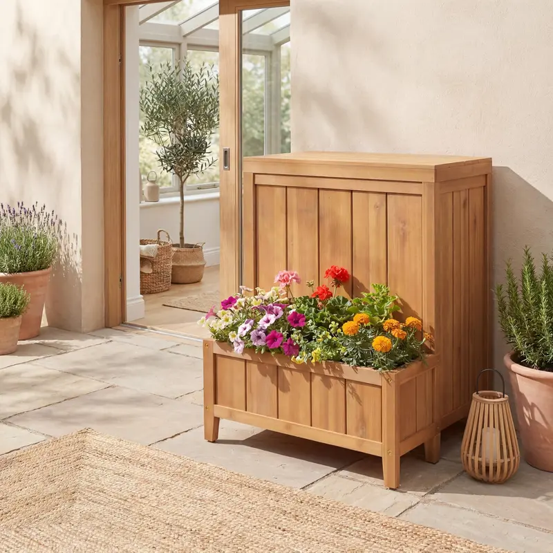 Goplus Holz-Paketbox mit Pflanzkasten – Mehrzweck-Außenlagerbehälter
