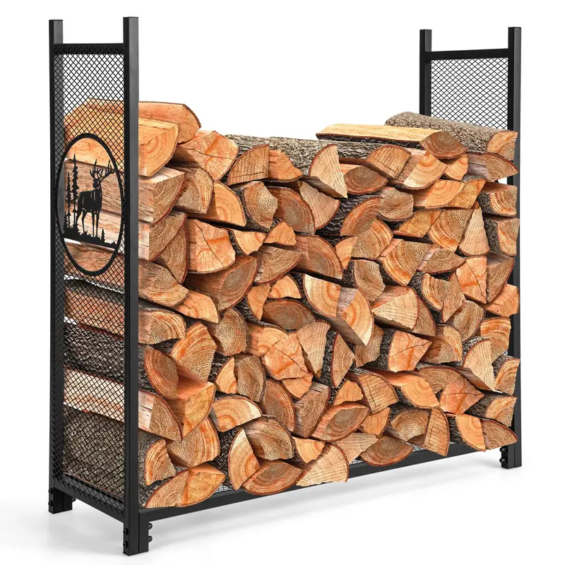 GoPlus Holzlagerständer für den Außenbereich, 122 cm (4 ft) aus Metall mit Maschen-Seitenwänden und -Boden