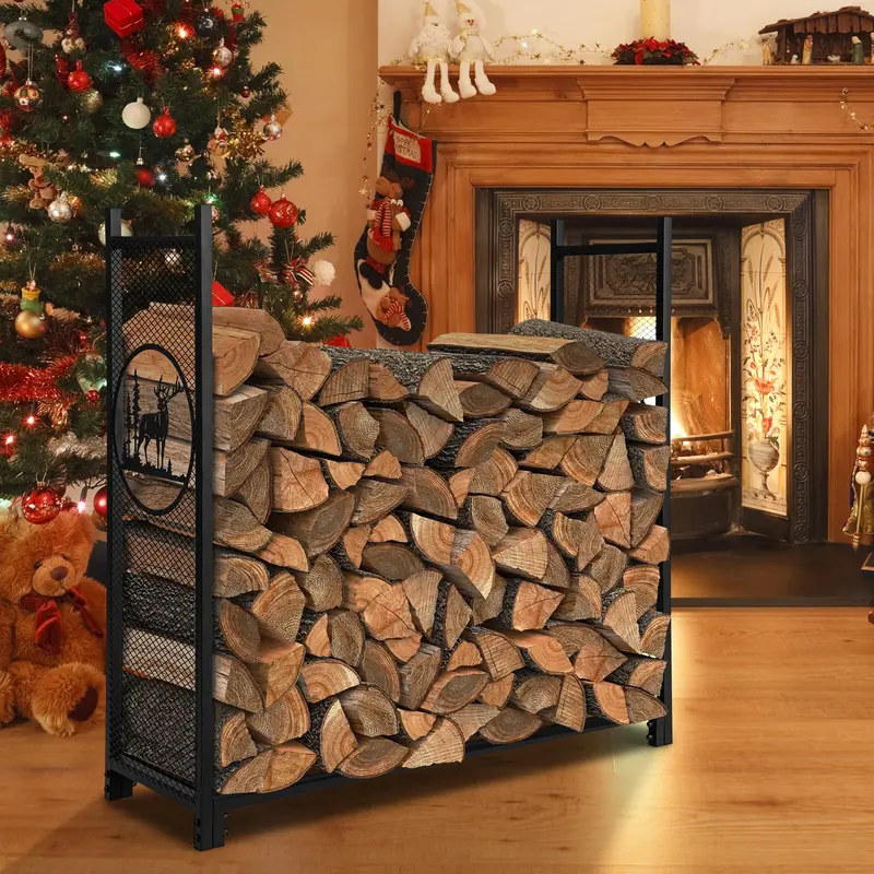 GoPlus Holzlagerständer für den Außenbereich, 122 cm (4 ft) aus Metall mit Maschen-Seitenwänden und -Boden 2