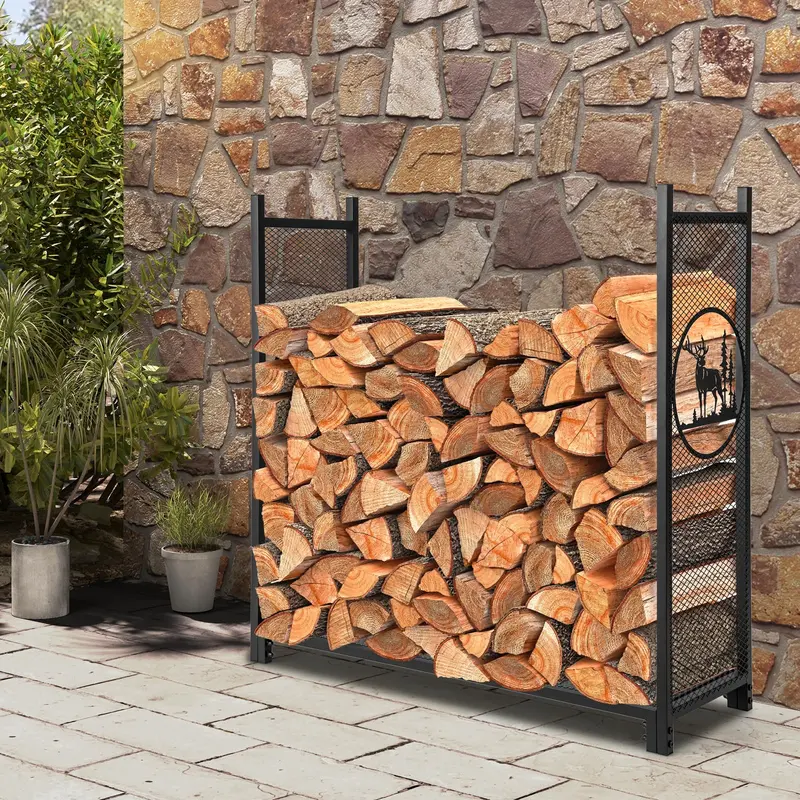 GoPlus Holzlagerständer für den Außenbereich, 122 cm (4 ft) aus Metall mit Maschen-Seitenwänden und -Boden