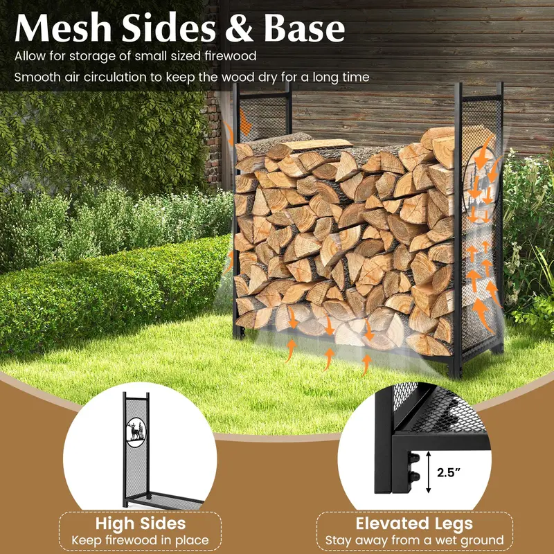 GoPlus Holzlagerständer für den Außenbereich, 122 cm (4 ft) aus Metall mit Maschen-Seitenwänden und -Boden