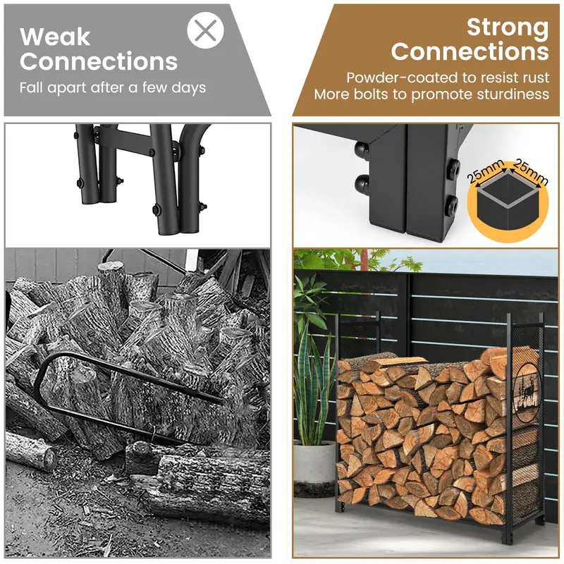 GoPlus Holzlagerständer für den Außenbereich, 122 cm (4 ft) aus Metall mit Maschen-Seitenwänden und -Boden