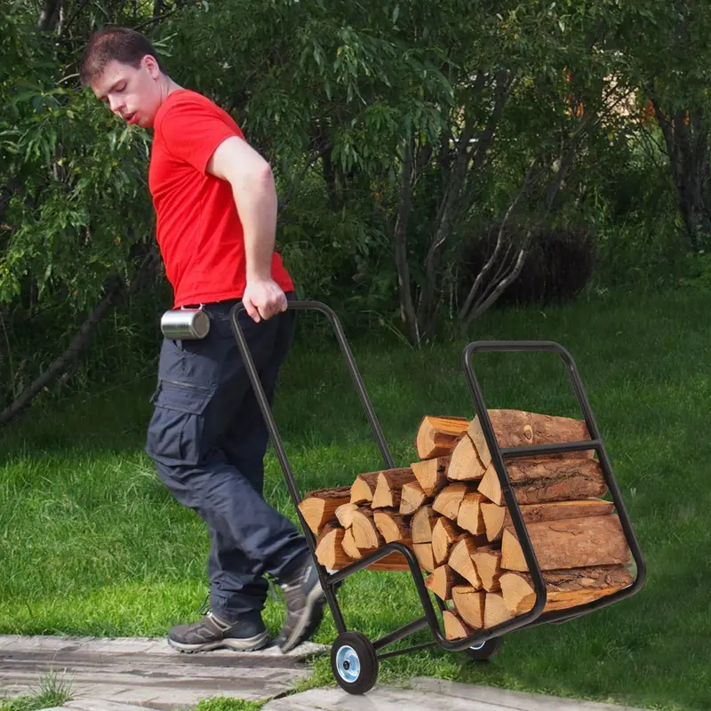 GoPlus Holzlogen-Wagen, Holzlager- und Transportwagen für Innen- und Außenbereich mit rutschfesten und verschleißfesten Rädern 2