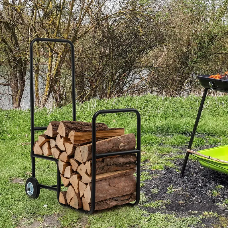 GoPlus Holzlogen-Wagen, Holzlager- und Transportwagen für Innen- und Außenbereich mit rutschfesten und verschleißfesten Rädern