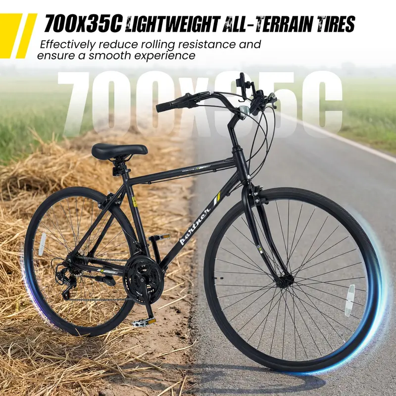 GoPlus-Hybridfahrrad mit 18 Gängen, 700C-Stadt-Commuter-Fahrrad mit Shimano-Antriebssystem