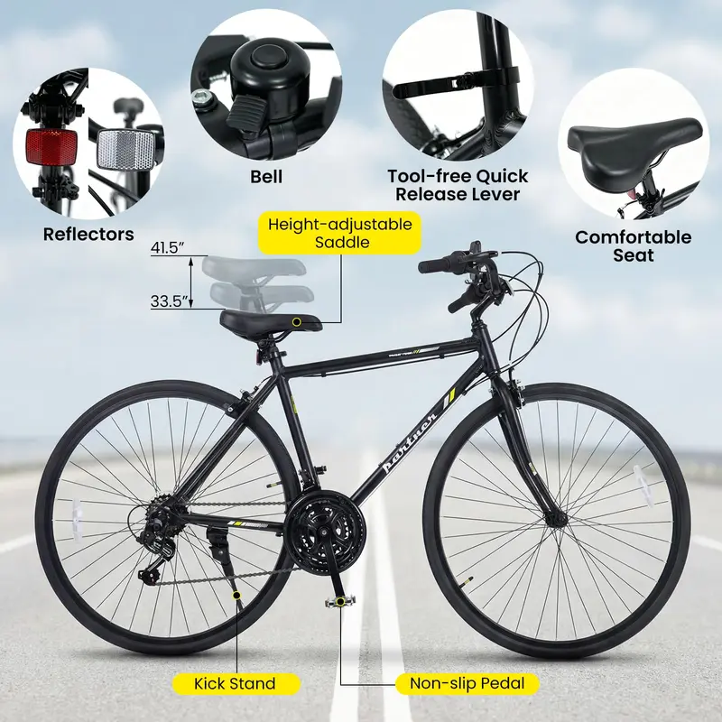 GoPlus-Hybridfahrrad mit 18 Gängen, 700C-Stadt-Commuter-Fahrrad mit Shimano-Antriebssystem