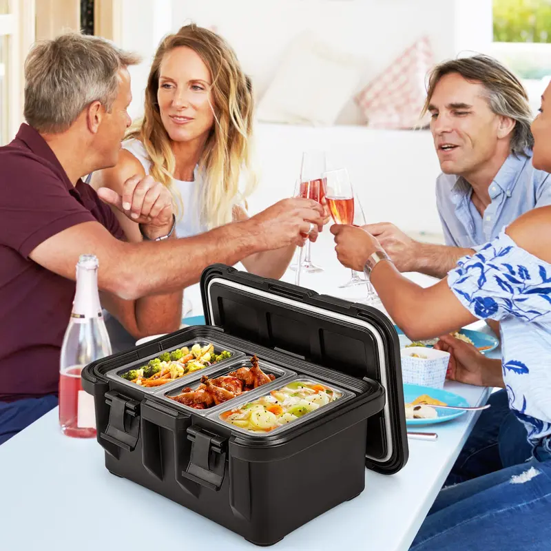GoPlus isolierter Lebensmittelbehälter, 31 QT stapelbarer Warmhaltebehälter mit 3 transparenten Ein-Drittel-Schalen und Deckeln 2