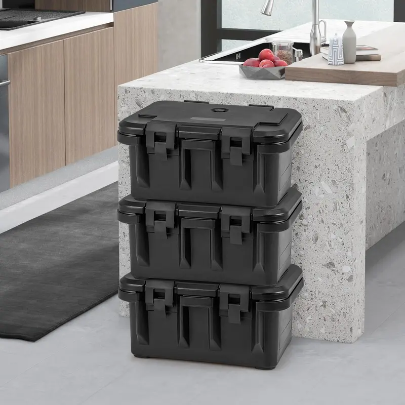 GoPlus isolierter Lebensmittelbehälter, 31 QT stapelbarer Warmhaltebehälter mit 3 transparenten Ein-Drittel-Schalen und Deckeln
