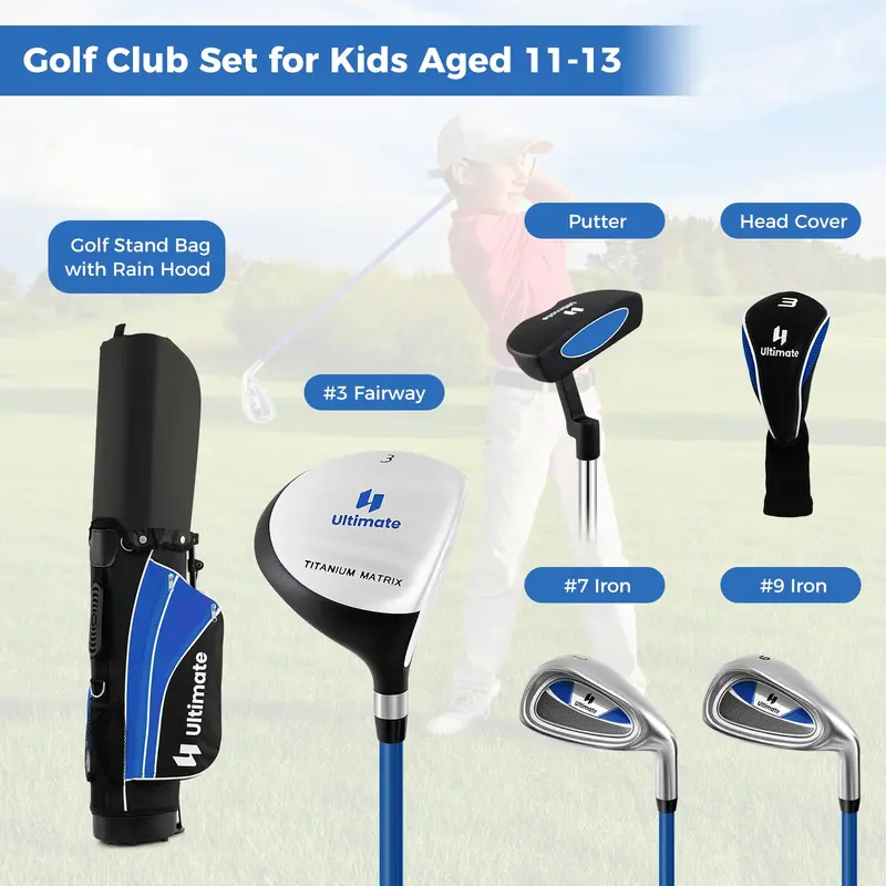 GoPlus Junior Complete Golfclubs-Set für Kinder, Rechtshänder-Golfclubs mit Standtasche, für Kinder im Alter von 11–13 Jahren 2