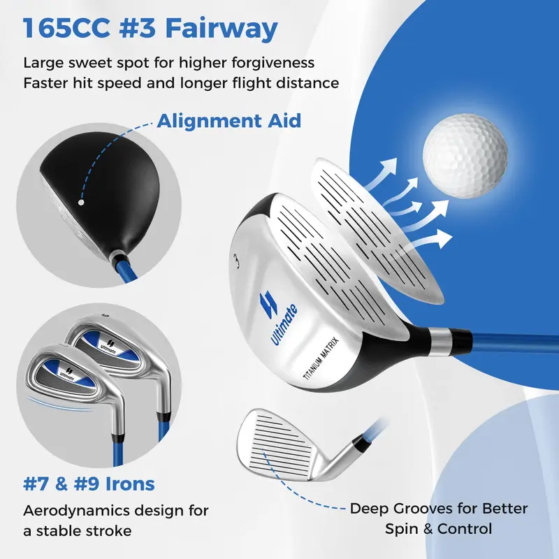GoPlus Junior Complete Golfclubs-Set für Kinder, Rechtshänder-Golfclubs mit Standtasche, für Kinder im Alter von 11–13 Jahren