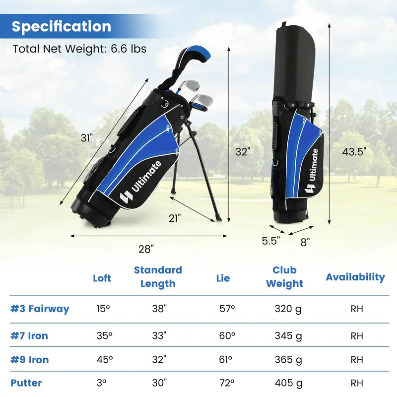 GoPlus Junior Complete Golfclubs-Set für Kinder, Rechtshänder-Golfclubs mit Standtasche, für Kinder im Alter von 11–13 Jahren