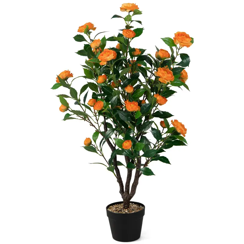 GoPlus-Kamelie-Kunstbaum, 102 cm, künstliche Blütenpflanze, gefälschte Blütenpflanze