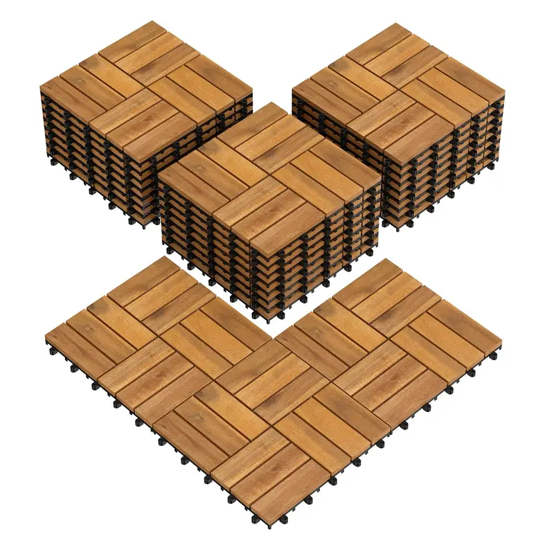 GoPlus karierte Deckplatten aus Akazienholz, 30 x 30 cm, steckbare Bodenplatten für Terrassen