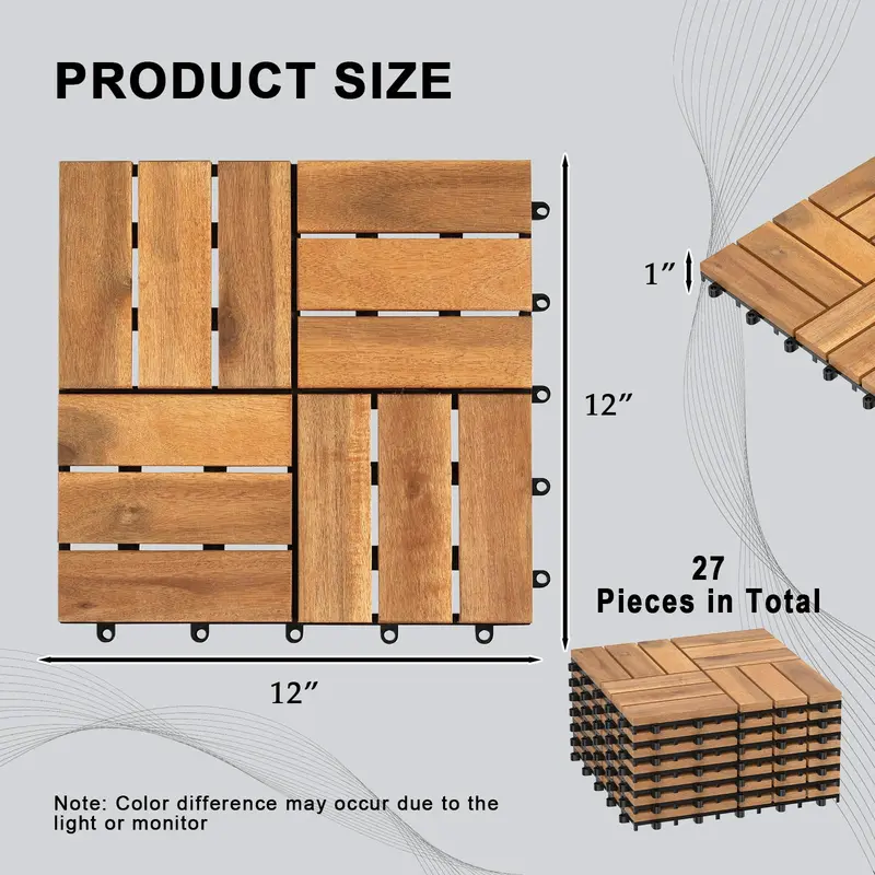 GoPlus karierte Deckplatten aus Akazienholz, 30 x 30 cm, steckbare Bodenplatten für Terrassen