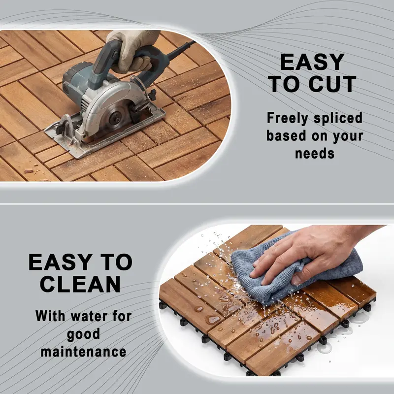 GoPlus karierte Deckplatten aus Akazienholz, 30 x 30 cm, steckbare Bodenplatten für Terrassen