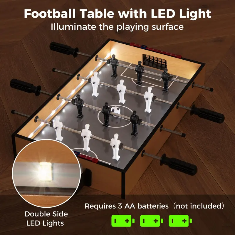 Goplus-Kicker-Tisch, 20-Zoll-Mini-Fußballtisch mit LED-Beleuchtung, 2 Fußbälle und rutschfesten Griffen