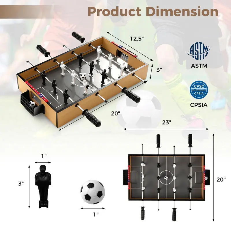 Goplus-Kicker-Tisch, 20-Zoll-Mini-Fußballtisch mit LED-Beleuchtung, 2 Fußbälle und rutschfesten Griffen