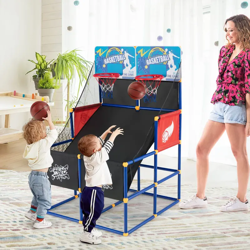 Goplus Kinder-Basketball-Arcade-Spiel, Duales Basketball-Wurfspiel für 2 Spieler mit 4 Bällen und Luftpumpe 2
