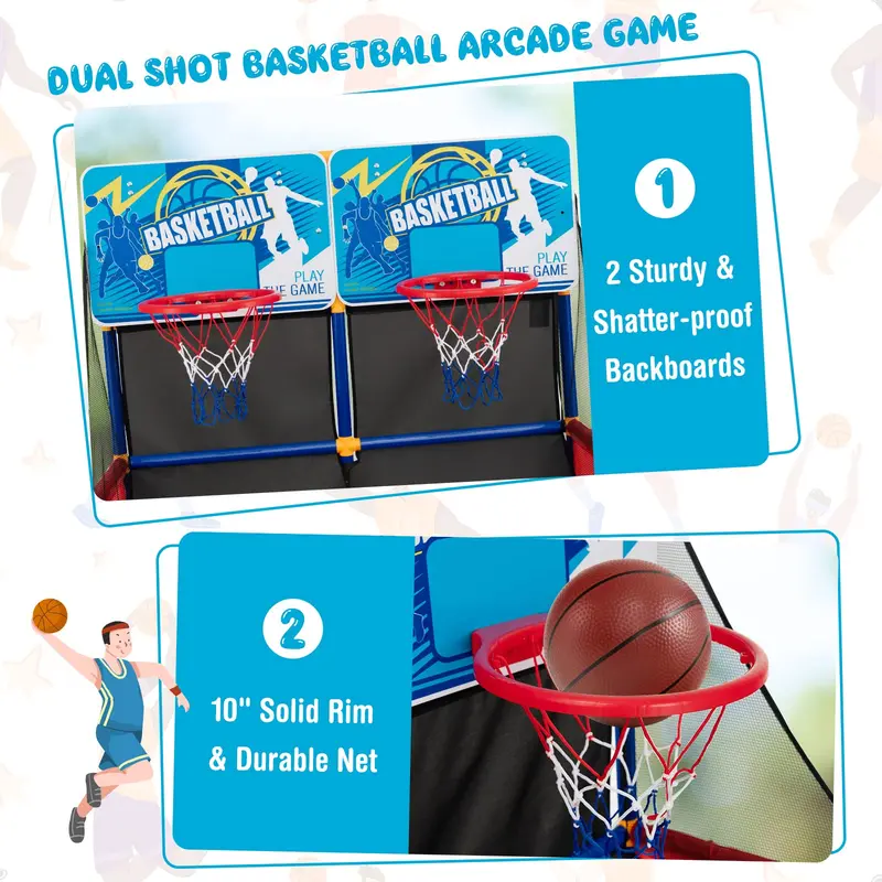 Goplus Kinder-Basketball-Arcade-Spiel, Duales Basketball-Wurfspiel für 2 Spieler mit 4 Bällen und Luftpumpe