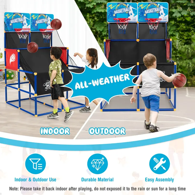 Goplus Kinder-Basketball-Arcade-Spiel, Duales Basketball-Wurfspiel für 2 Spieler mit 4 Bällen und Luftpumpe