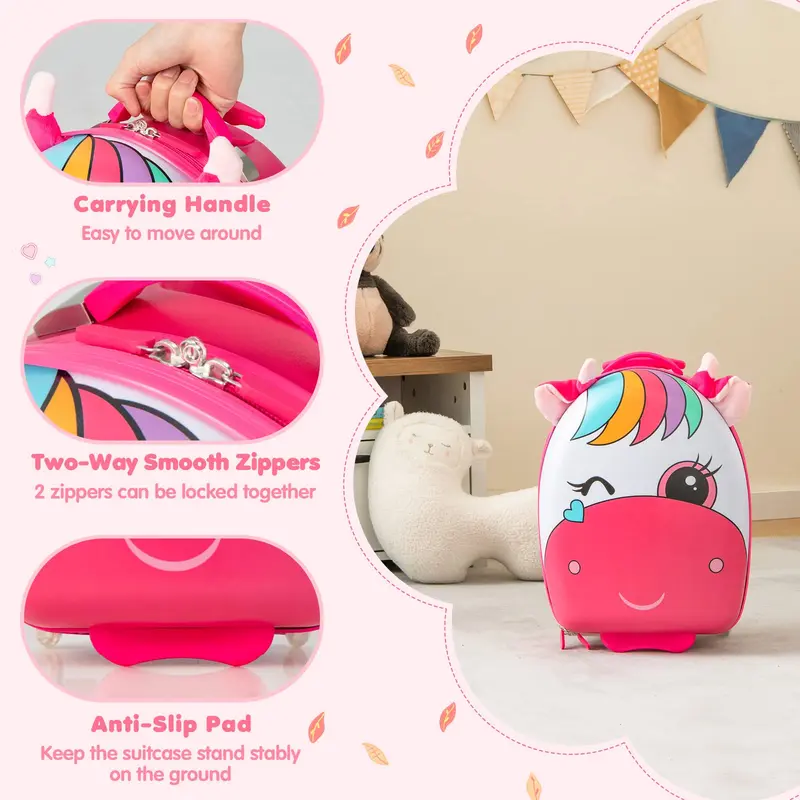 Goplus Kindergepäck, 16" Handgepäck-Koffer mit LED-Rädern, wasserdichte Hartschale, leichtes Rollgepäck für Reisen