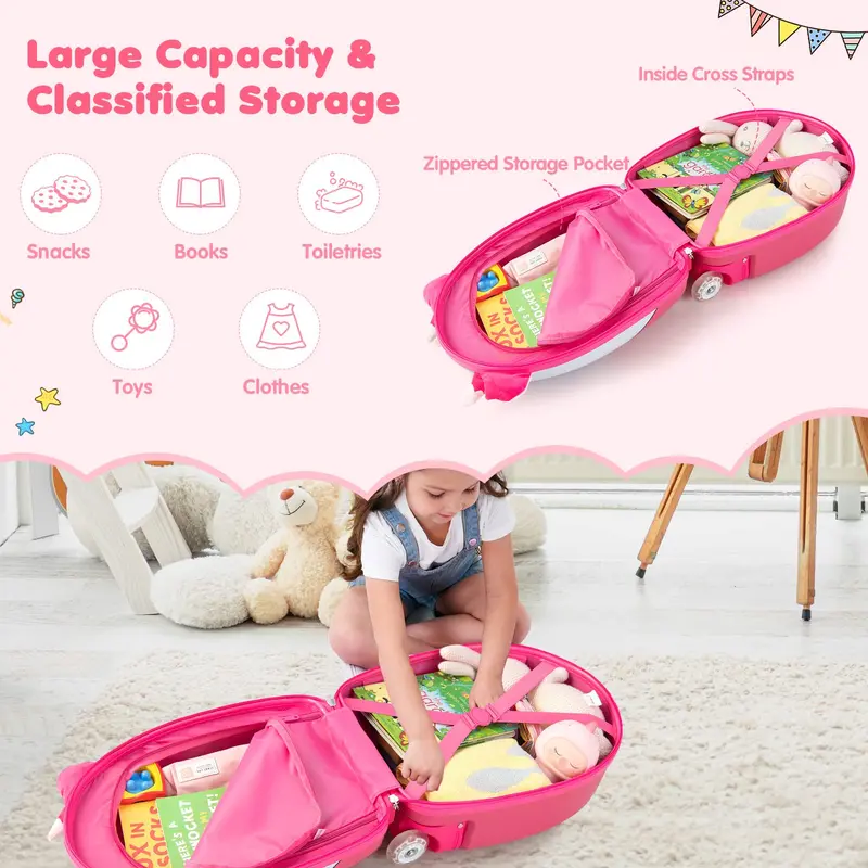 Goplus Kindergepäck, 16" Handgepäck-Koffer mit LED-Rädern, wasserdichte Hartschale, leichtes Rollgepäck für Reisen