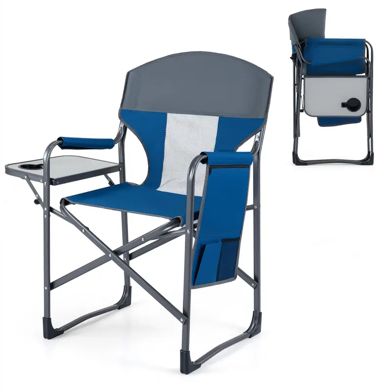 Goplus Klapp-Barstuhl für Camping | Leichter Regisseur-Stuhl für den Rasen mit Seitentisch