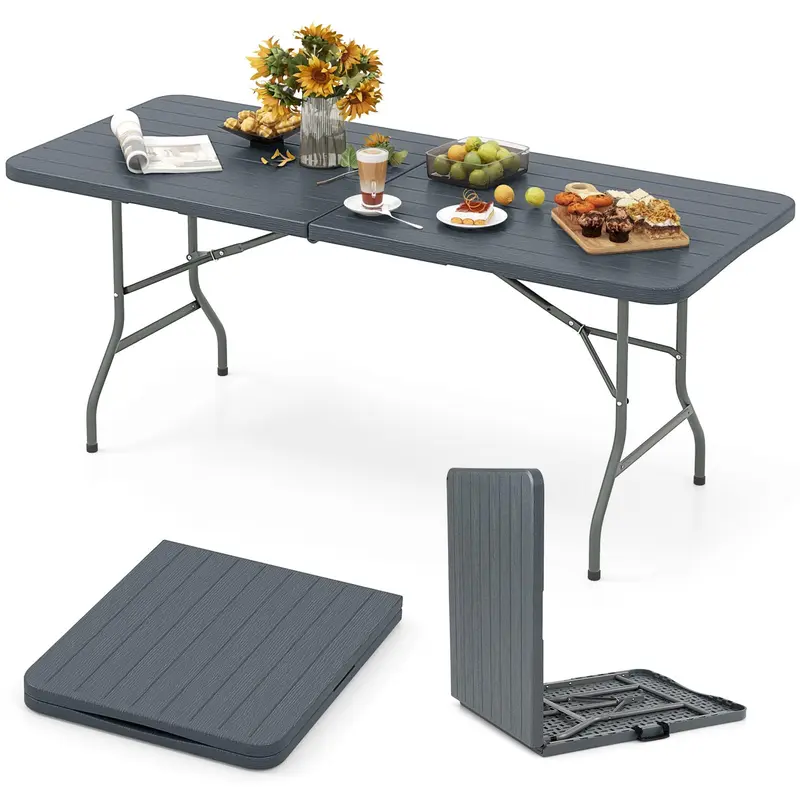 Goplus-Klapp-Tisch aus Kunststoff, 183 cm, 160 kg Tragkraft – robuste, tragbare Klapp-Tische für Innen- und Außenbereich mit HDPE-Tischplatte
